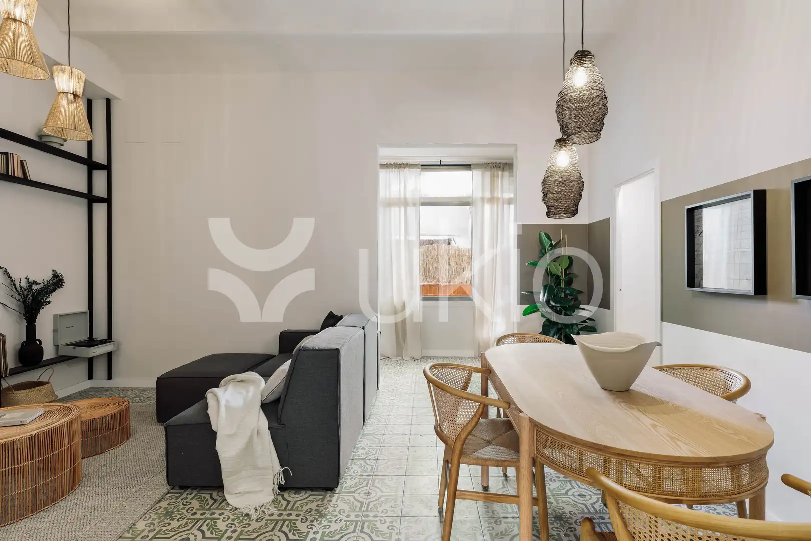 Sala de estar de Apartamento de alquiler en Barcelona con Aire acondicionado, Calefacción y Terraza