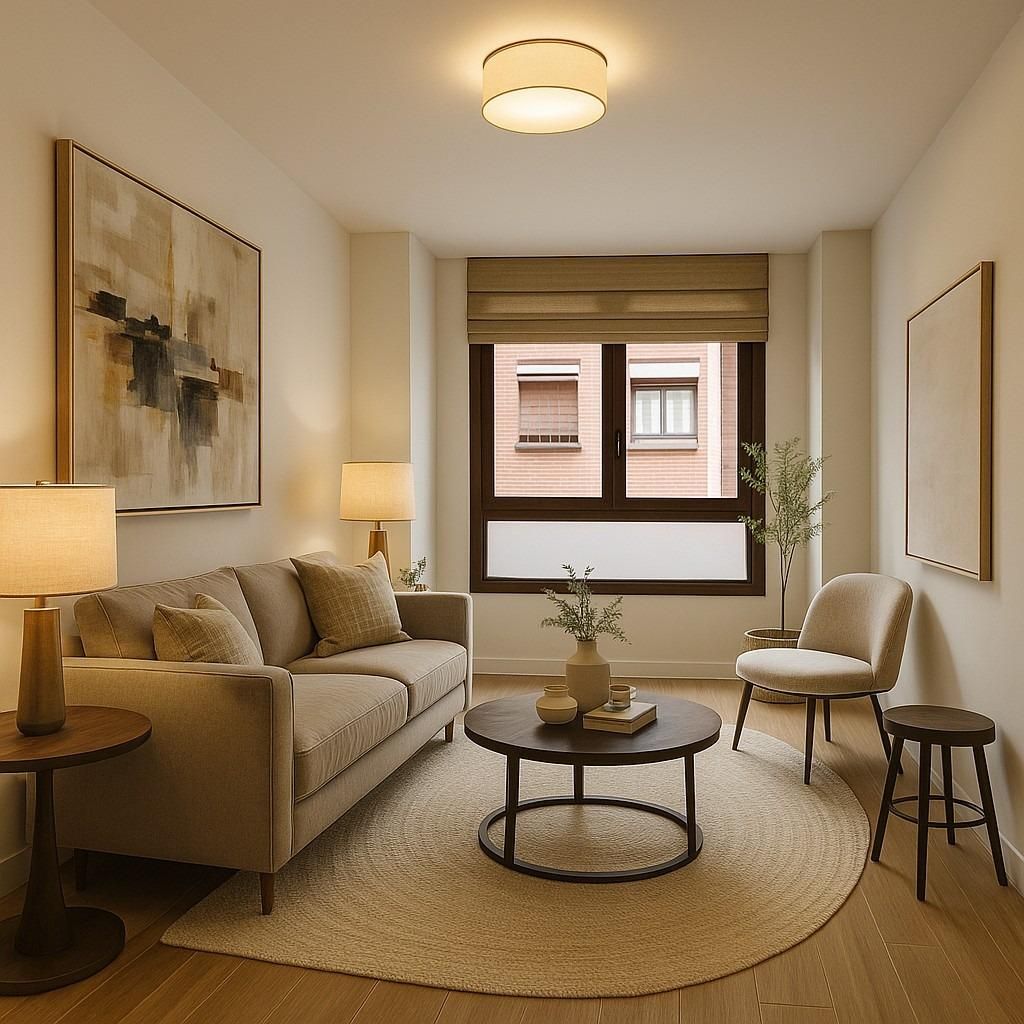 Sala d'estar de Apartament de lloguer en  Madrid Capital amb Aire condicionat, Calefacció i Terrassa
