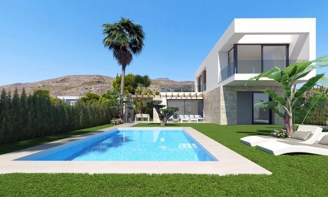Vista exterior de Casa o chalet en venta en Finestrat con Jardín privado, Terraza y Piscina