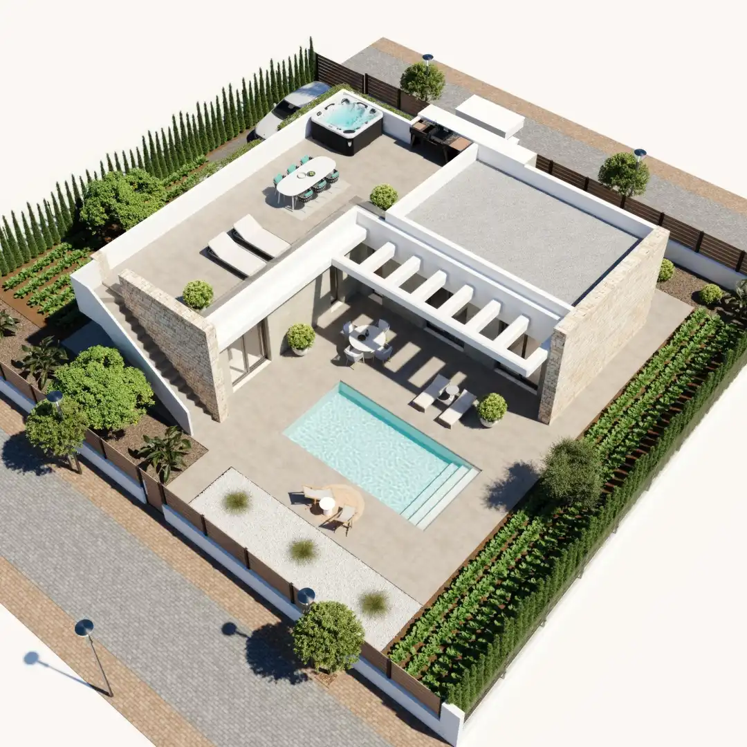 Terrassa de Casa o xalet en venda en Fuente Álamo de Murcia amb Jardí privat, Terrassa i Piscina