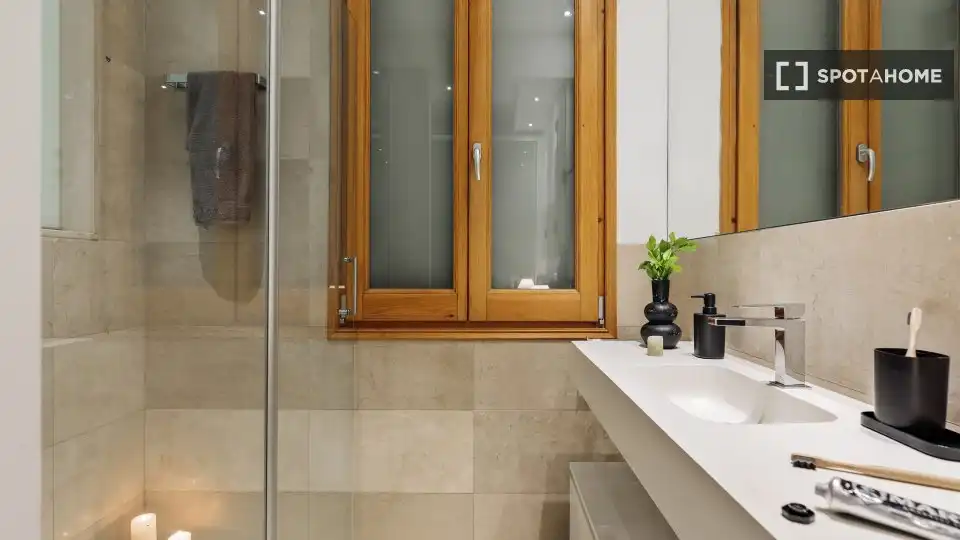 Bany de Apartament per a compartir en Barcelona amb Aire condicionat, Terrassa i Moblat