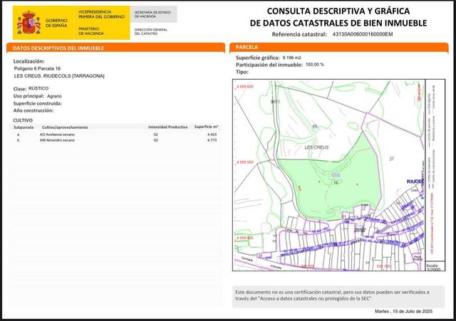 Terreno residencial en Venta en Carrer de Dalt en Riudecols