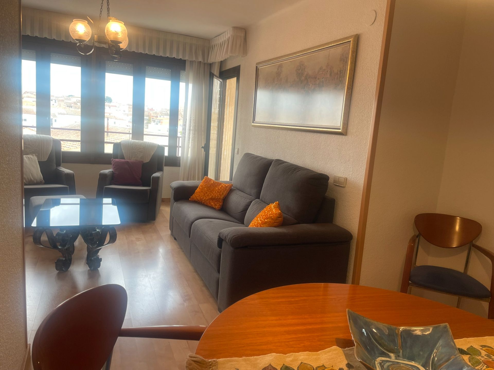 Living room of Flat for sale in Les Borges Blanques  with Air Conditioner, Parquet flooring and Furnished