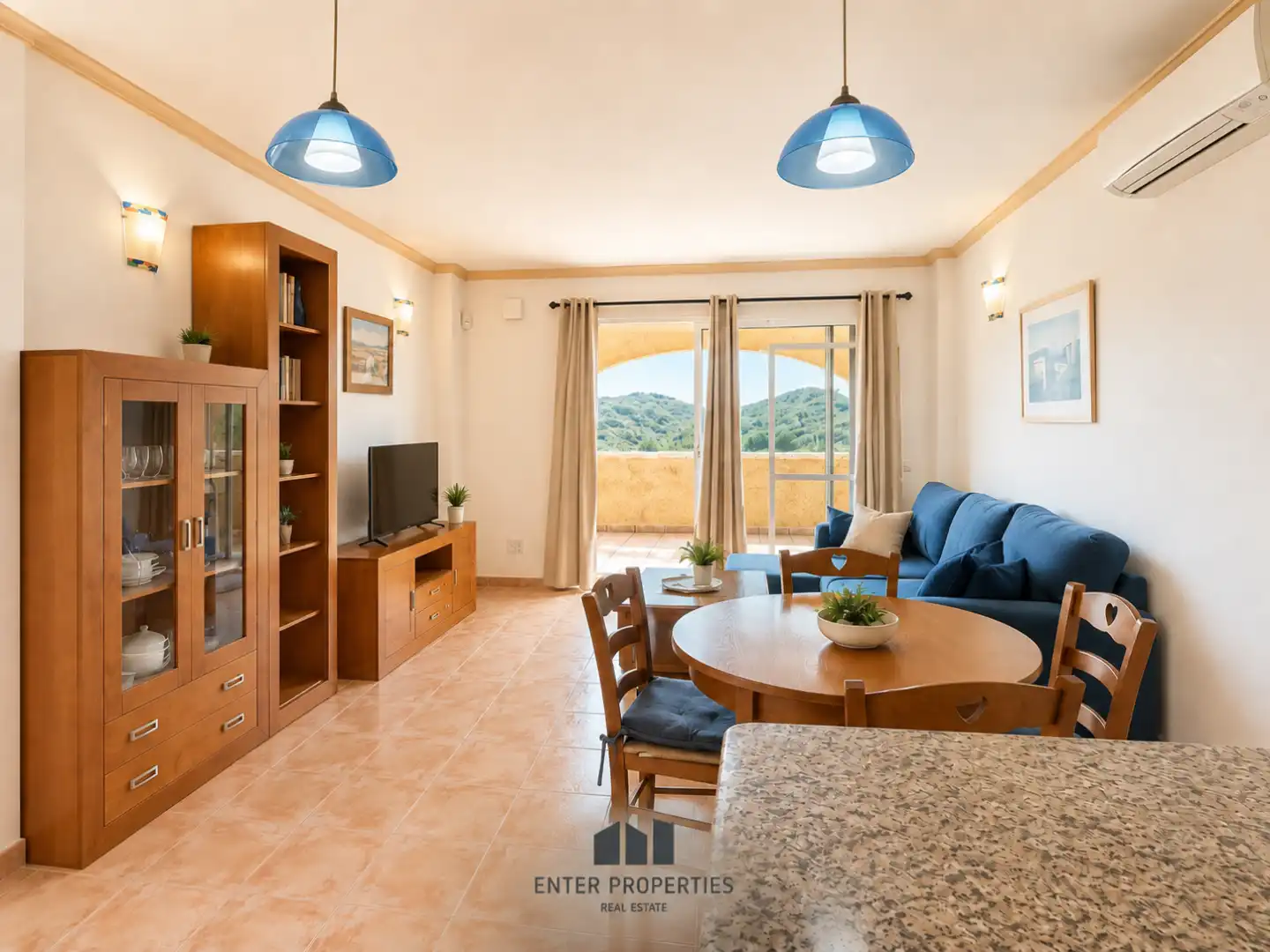 Wohnzimmer von Wohnung zum Verkauf in Benitachell / El Poble Nou de Benitatxell mit Klimaanlage, Heizung und Terrasse