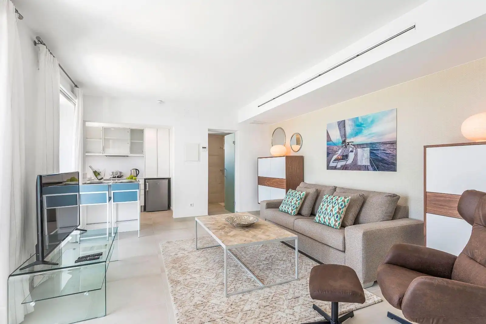 Sala d'estar de Apartament en venda en Alaior amb Aire condicionat, Terrassa i Moblat