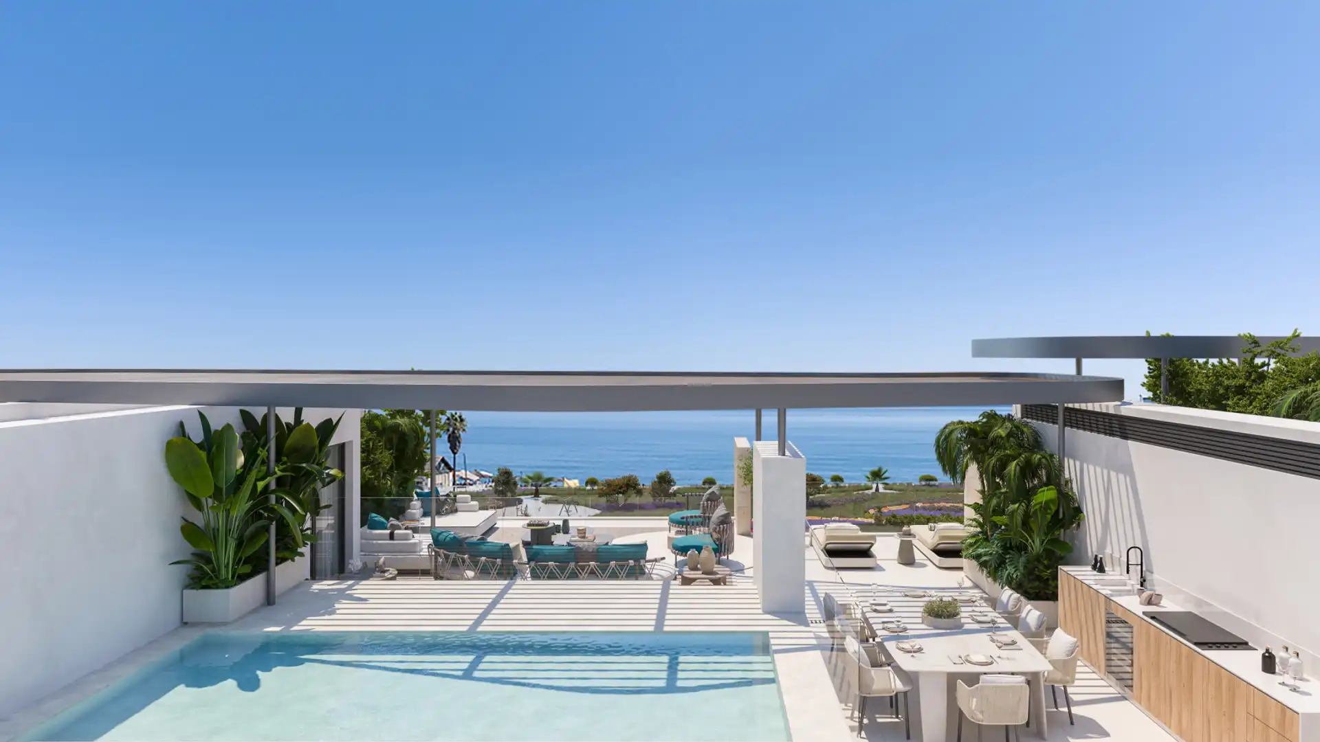 Terrasse von Dachboden zum Verkauf in Manilva mit Klimaanlage, Terrasse und Schwimmbad