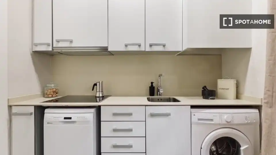 Cuina de Apartament per a compartir en Barcelona amb Aire condicionat, Terrassa i Moblat