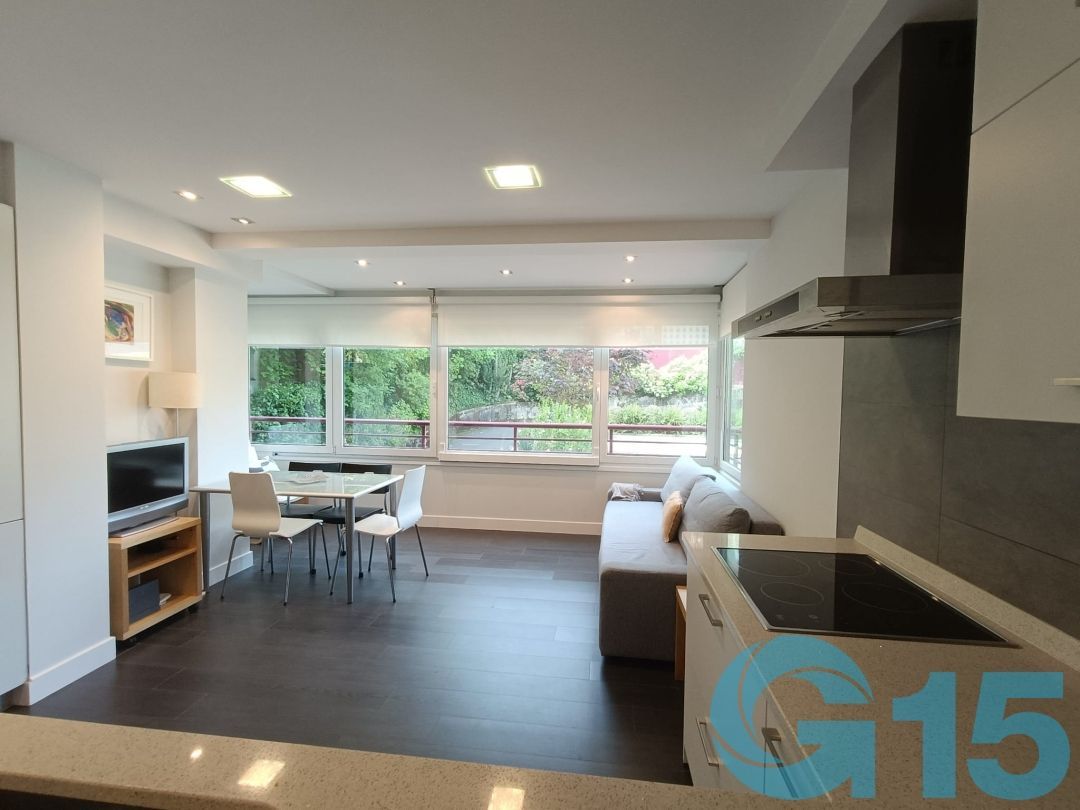 Sala d'estar de Pis de lloguer en Donostia - San Sebastián  amb Aire condicionat, Jardí privat i Piscina