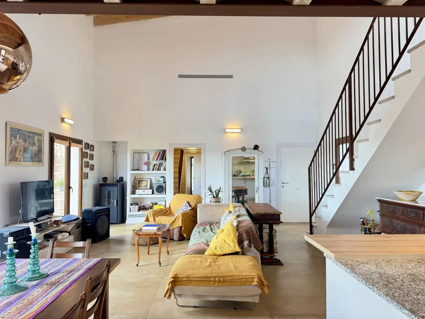 Wohnzimmer von Country house zur Miete in Llucmajor mit Klimaanlage, Heizung und Terrasse