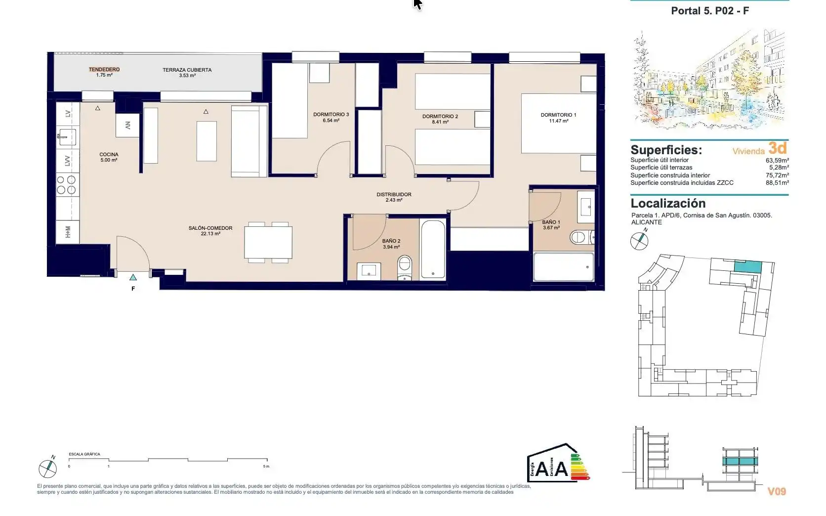 Apartamento en venta en Alicante / Alacant con Aire acondicionado, Calefacción y Jardín privado
