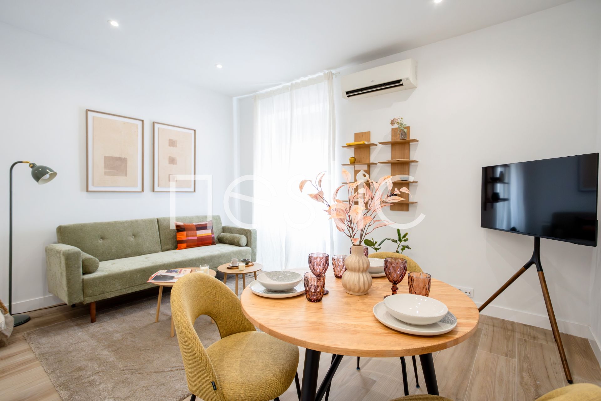 Sala d'estar de Apartament de lloguer en  Madrid Capital amb Aire condicionat, Calefacció i Moblat