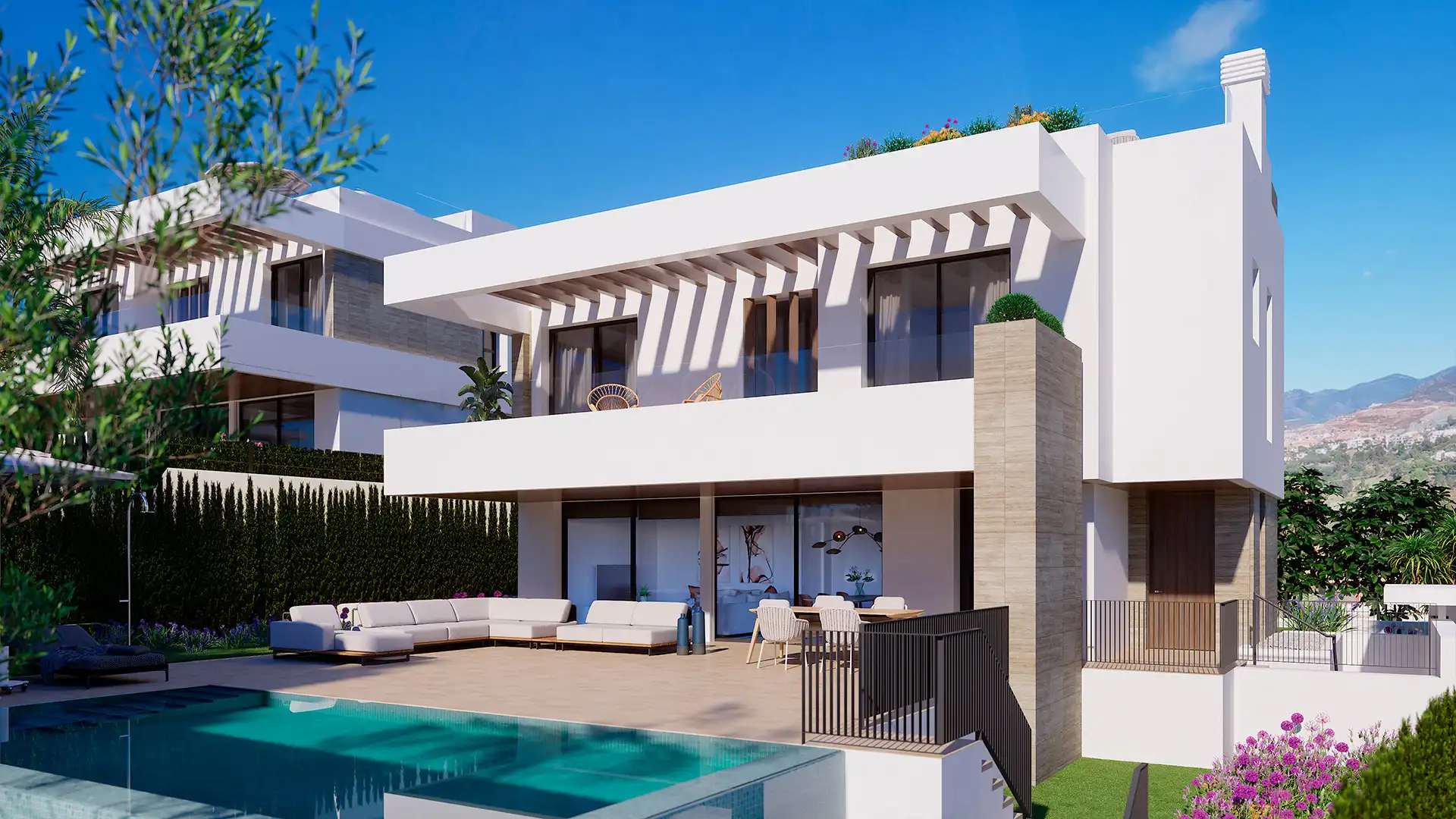 Vista exterior de Casa o xalet en venda en Estepona amb Aire condicionat, Jardí privat i Terrassa