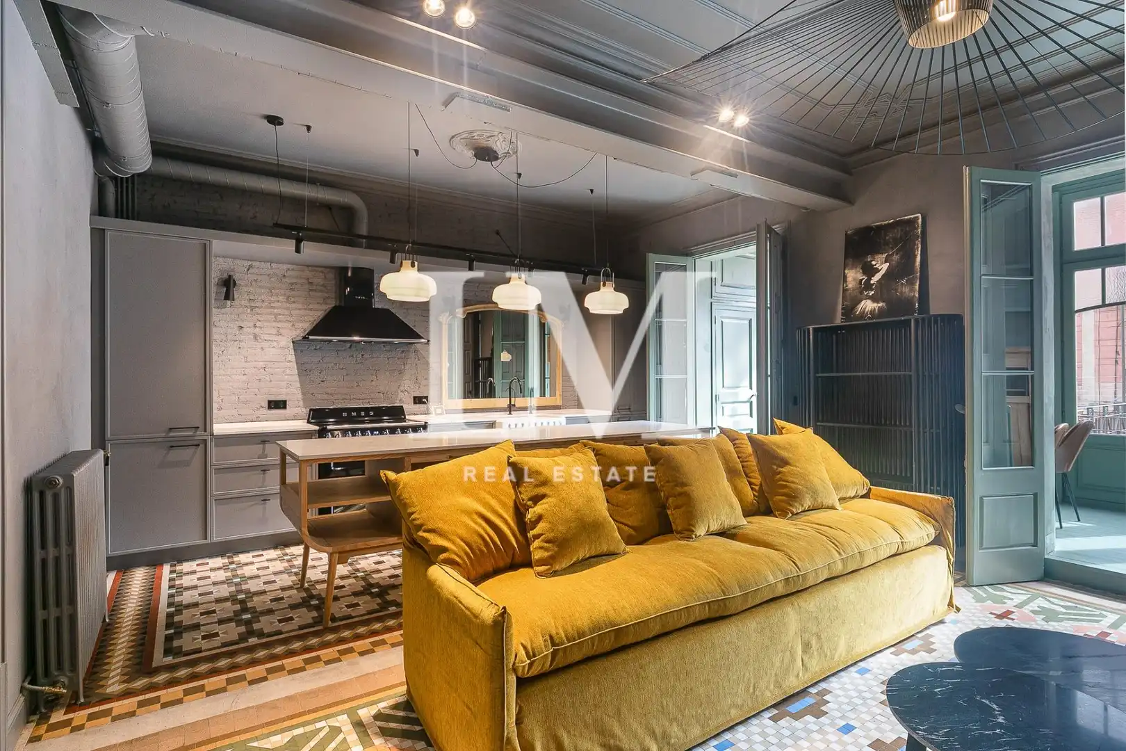 Sala de estar de Apartamento de alquiler en Barcelona con Aire acondicionado, Calefacción y Terraza