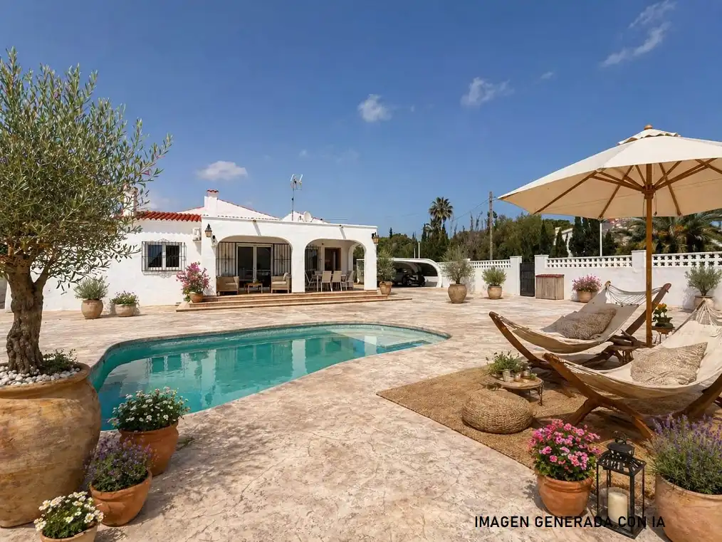 Vista exterior de Casa o xalet en venda en Santa Pola amb Aire condicionat, Jardí privat i Piscina