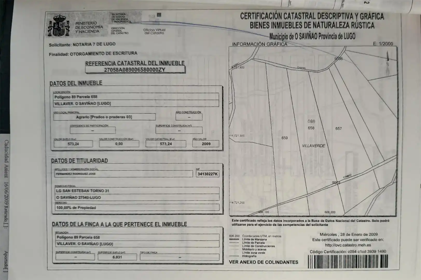 Finca rústica en venda en O Saviñao 