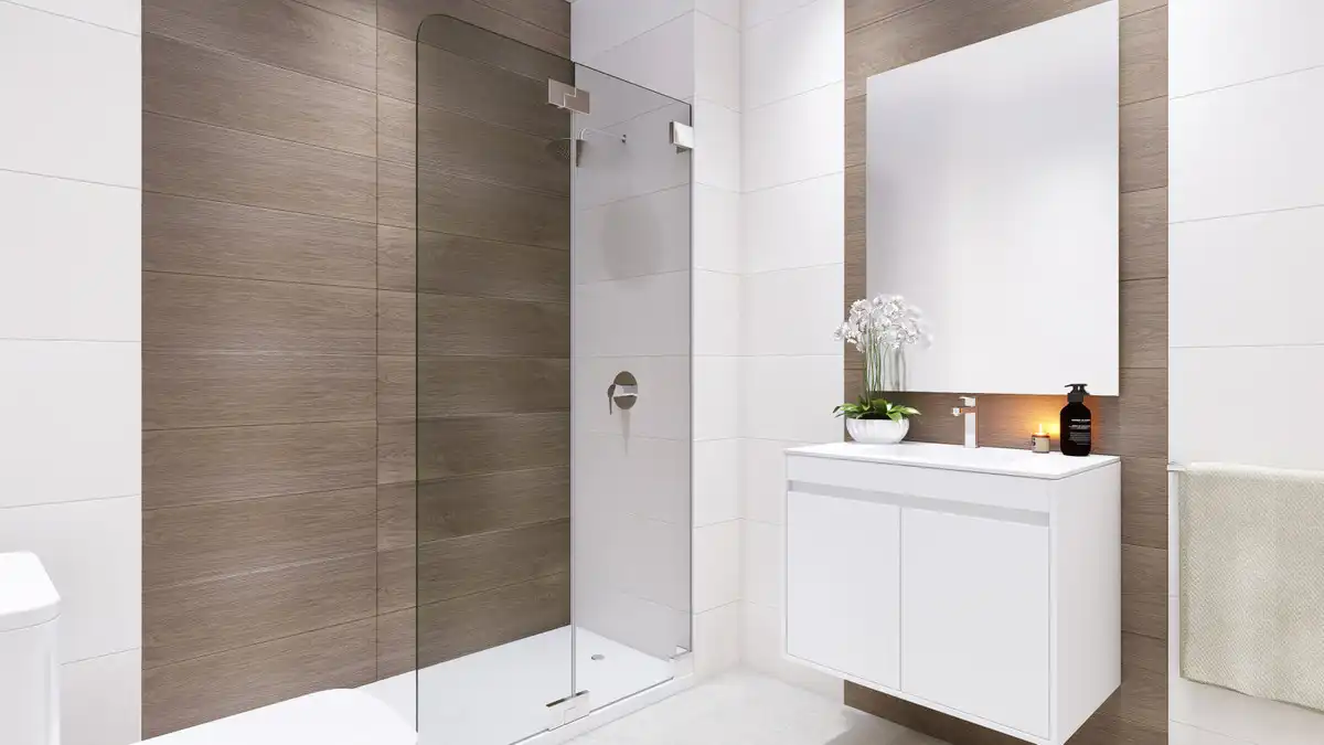 Badezimmer von Erdgeschoss zum Verkauf in Manilva mit Klimaanlage, Terrasse und Abstellraum