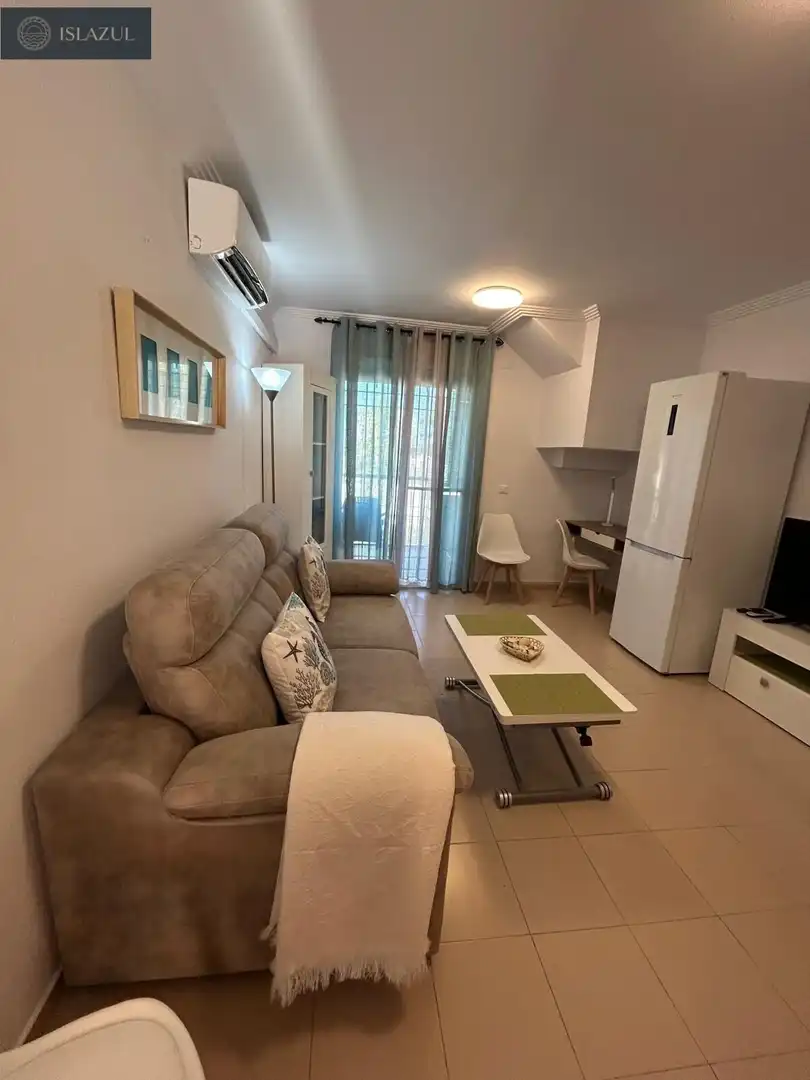 Sala d'estar de Pis de lloguer en Isla Cristina amb Aire condicionat, Jardí privat i Terrassa