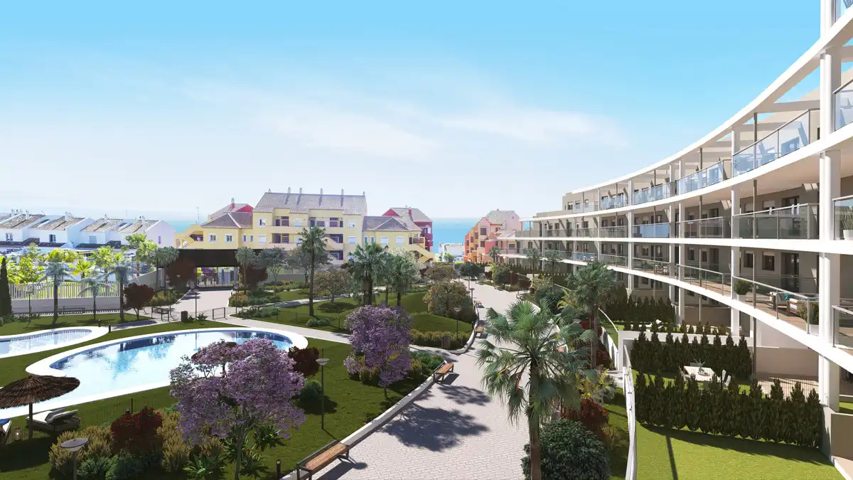 Außenansicht von Erdgeschoss zum Verkauf in Manilva mit Klimaanlage, Terrasse und Abstellraum
