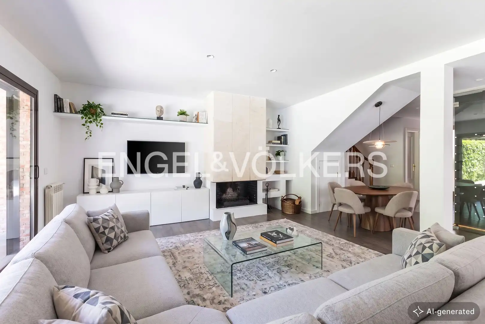 Wohnzimmer von Einfamilien-Reihenhaus zum Verkauf in Villanueva del Pardillo mit Klimaanlage, Heizung und Privatgarten