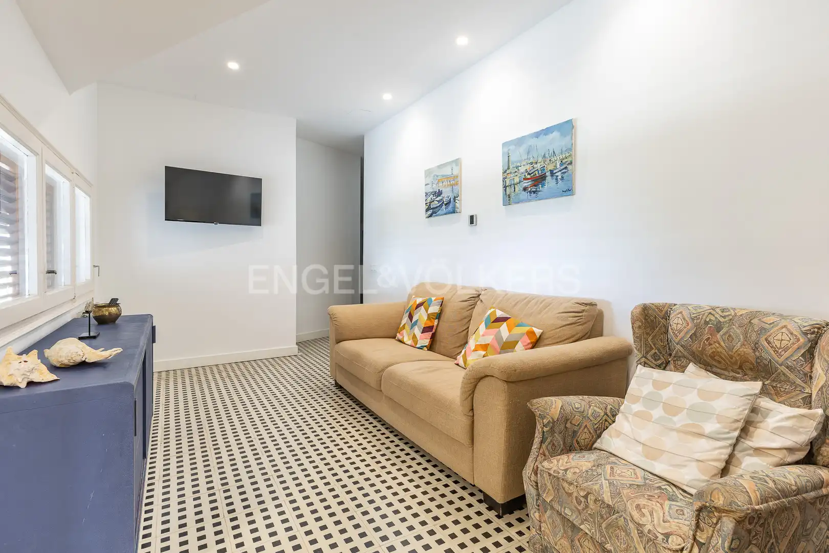 Sala d'estar de Apartament de lloguer en Caldes d'Estrac amb Calefacció, Jardí privat i Terrassa