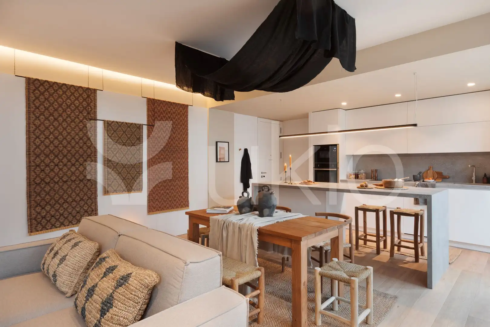 Wohnzimmer von Wohnung zur Miete in Barcelona mit Klimaanlage, Terrasse und Schwimmbad