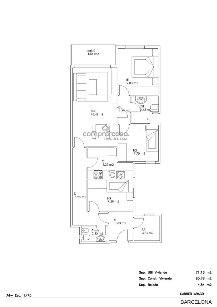 Piso en venta en Barcelona con Terraza y Balcón