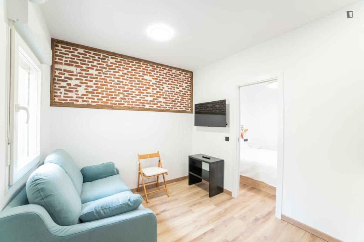 Sala d'estar de Apartament de lloguer en  Madrid Capital amb Aire condicionat, Moblat i Rentadora
