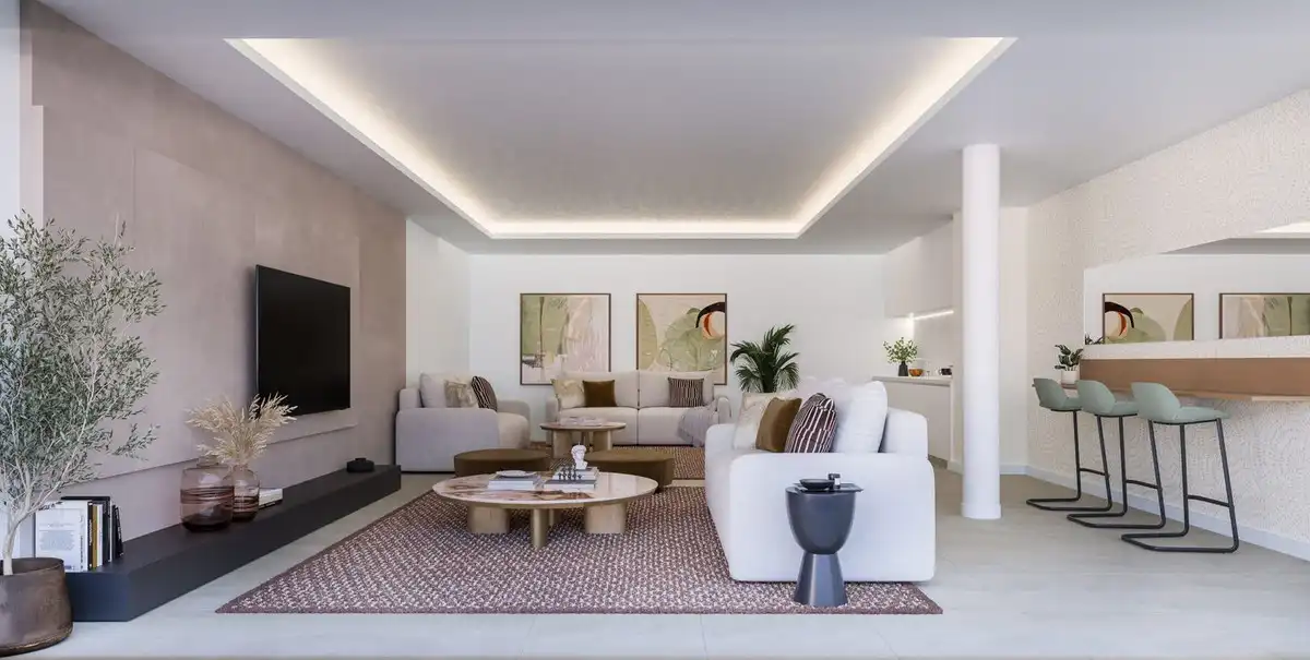 Wohnzimmer von Erdgeschoss zum Verkauf in Estepona mit Klimaanlage, Privatgarten und Abstellraum