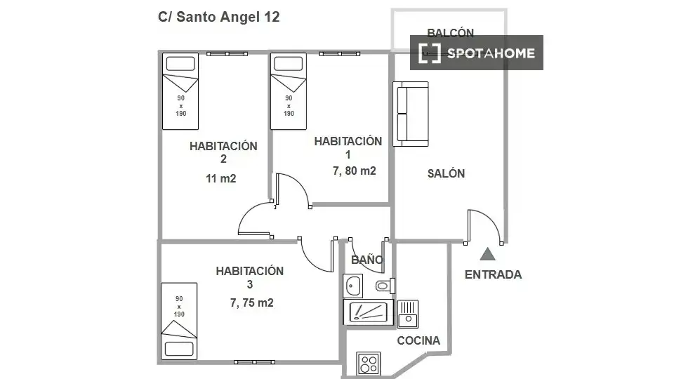 Flat for rent in Sevilla  with Air Conditioner, Heating and Furnished