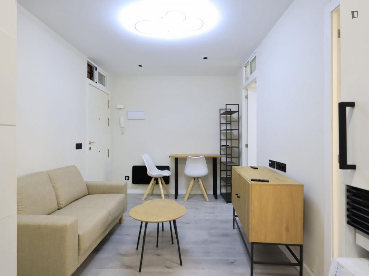 Sala d'estar de Apartament de lloguer en  Madrid Capital amb Aire condicionat, Calefacció i Moblat