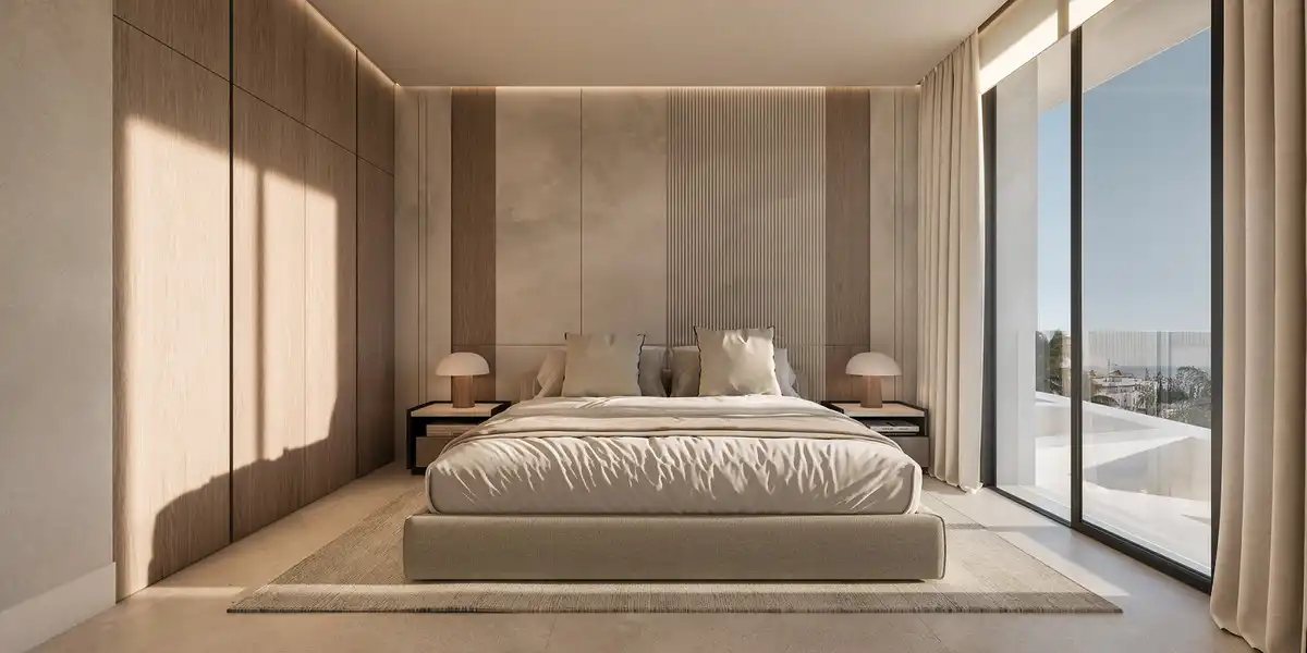 Schlafzimmer von Erdgeschoss zum Verkauf in Estepona mit Privatgarten, Terrasse und Abstellraum