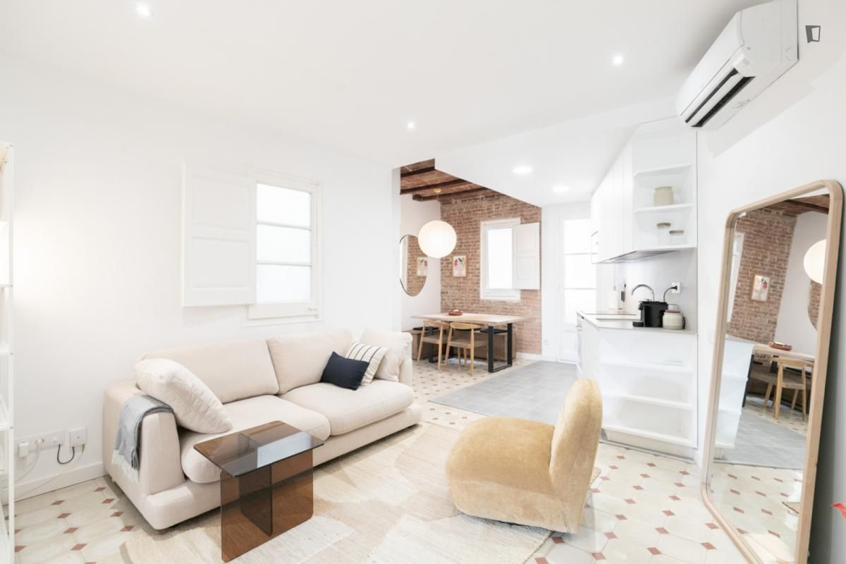 Sala d'estar de Apartament de lloguer en  Barcelona Capital amb Aire condicionat, Moblat i Forn