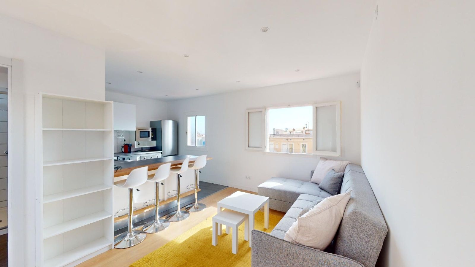 Sala d'estar de Àtic de lloguer en  Barcelona Capital amb Aire condicionat, Parquet i Terrassa