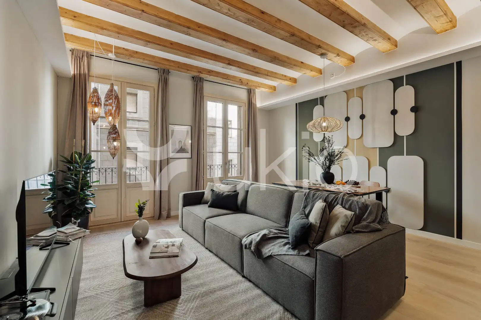 Sala de estar de Apartamento de alquiler en Barcelona con Aire acondicionado, Calefacción y Amueblado