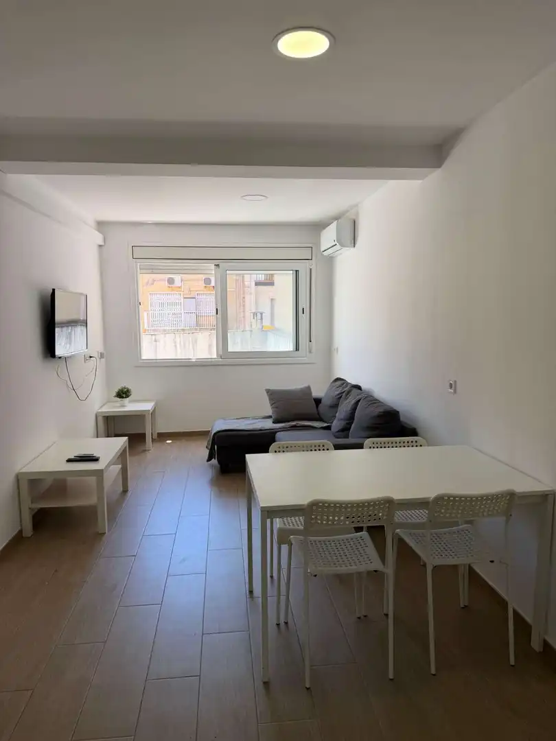 Sala d'estar de Estudi per a compartir en Cornellà de Llobregat amb Aire condicionat, Terrassa i Moblat