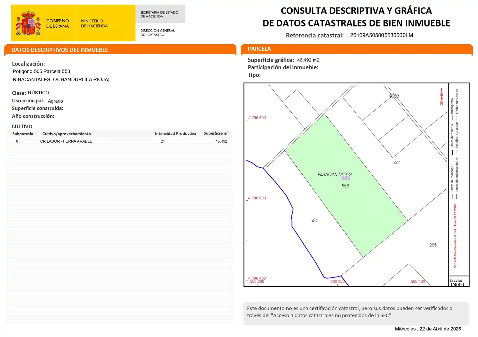 Exterior view of Land for sale in Ochánduri