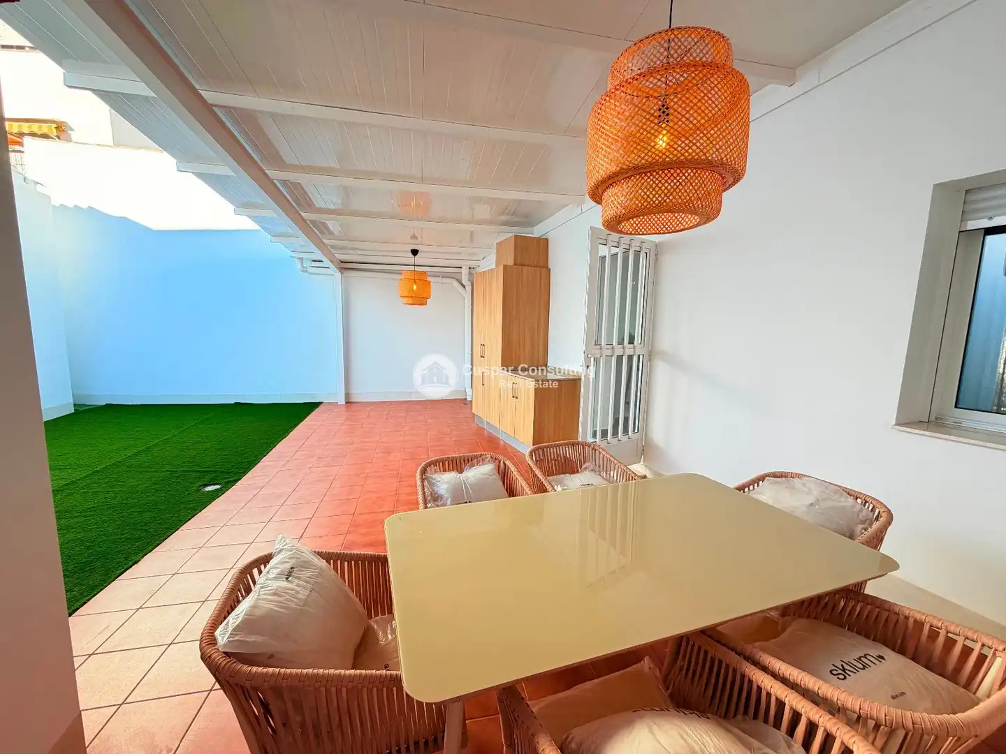 Terrasse von Einfamilien-Reihenhaus zur Miete in San Javier mit Klimaanlage, Heizung und Privatgarten