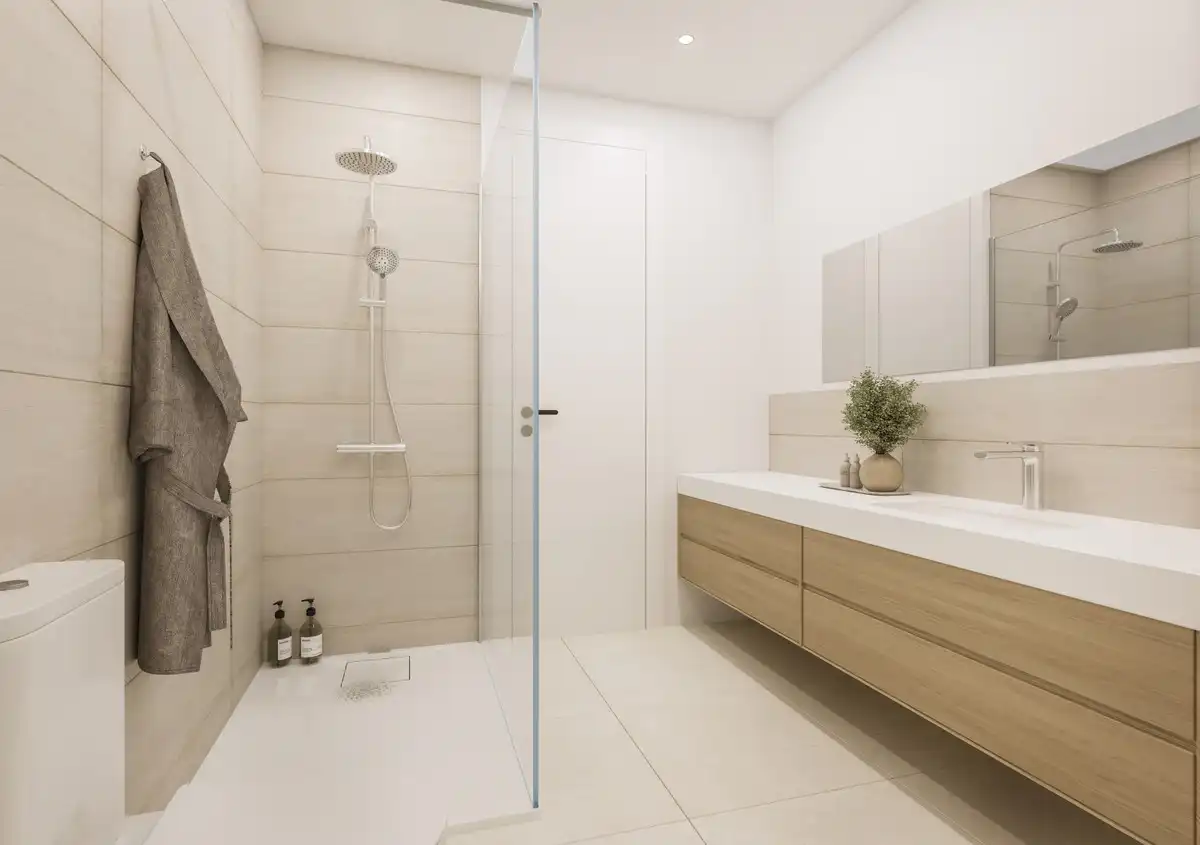 Badezimmer von Erdgeschoss zum Verkauf in Mijas mit Klimaanlage, Privatgarten und Terrasse