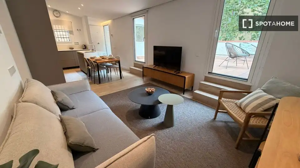 Sala d'estar de Pis per a compartir en Barcelona amb Aire condicionat, Terrassa i Moblat