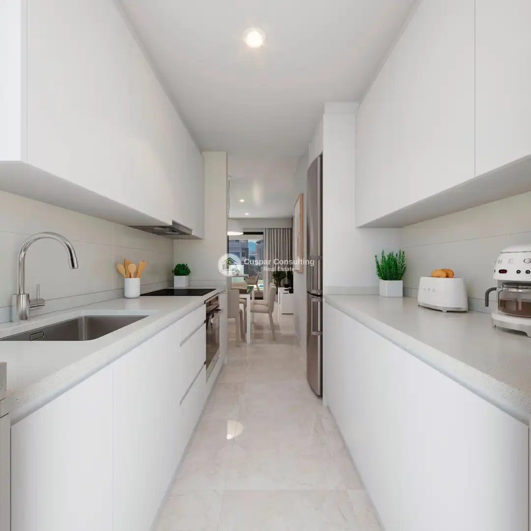 Cocina de Apartamento en venta en Cartagena con Aire acondicionado, Calefacción y Jardín privado