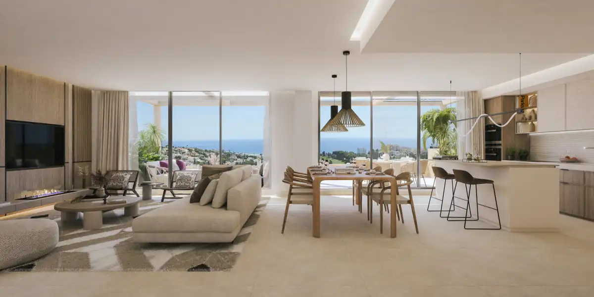 Sala d'estar de Apartament en venda en Benalmádena amb Aire condicionat, Jardí privat i Terrassa