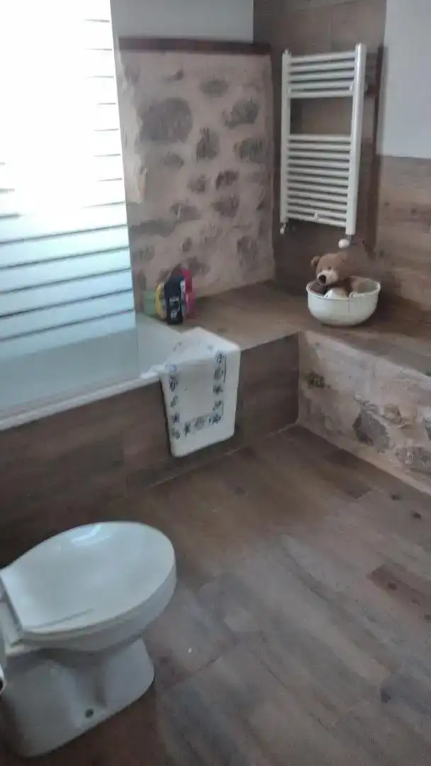 Bany de Finca rústica per a compartir en Casasbuenas amb Aire condicionat, Jardí privat i Parquet