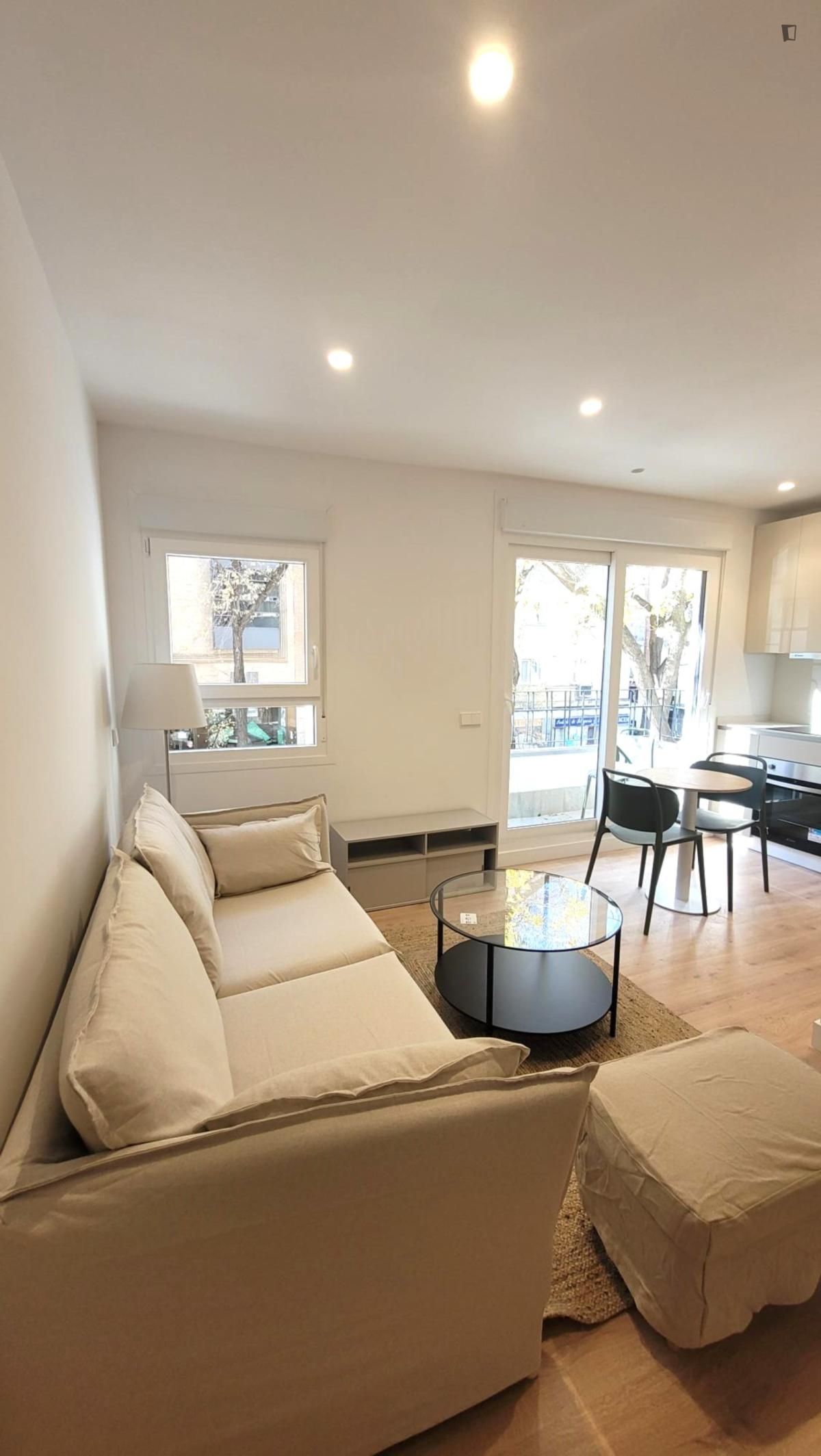 Sala d'estar de Apartament de lloguer en  Madrid Capital amb Aire condicionat, Moblat i Forn