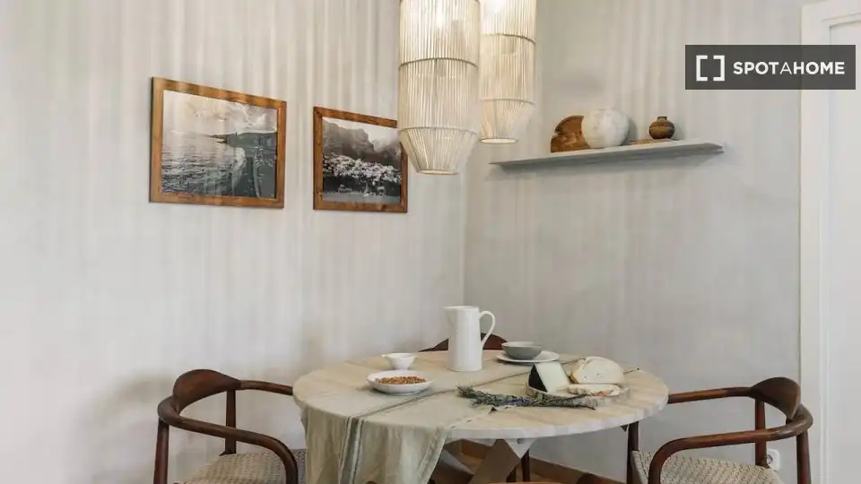 Menjador de Apartament per a compartir en Barcelona amb Aire condicionat, Terrassa i Moblat