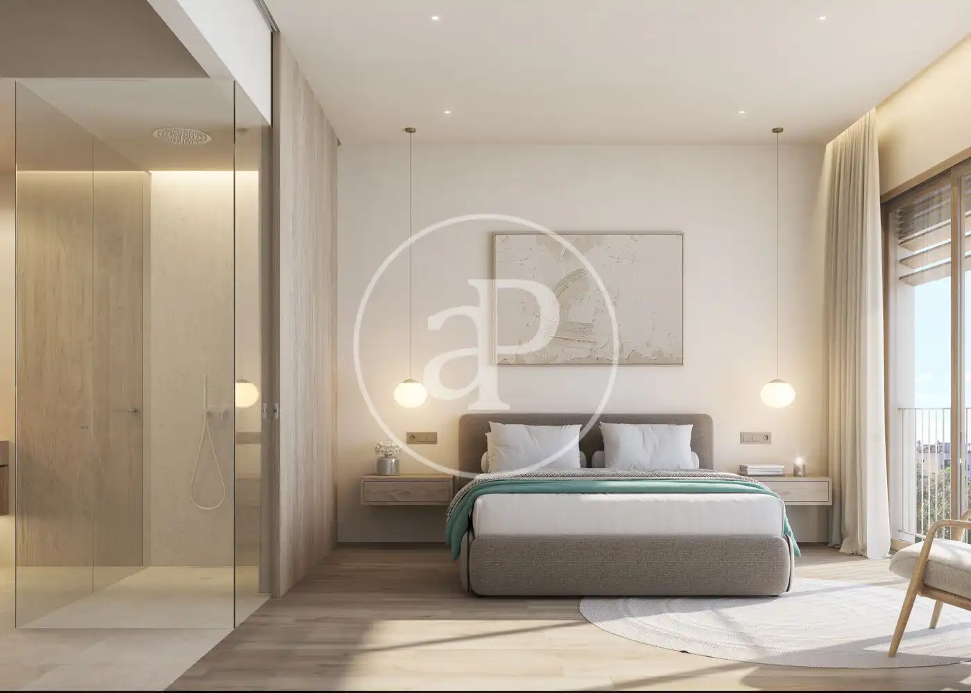 Schlafzimmer von Einfamilien-Reihenhaus zum Verkauf in Ses Salines mit Klimaanlage, Heizung und Privatgarten
