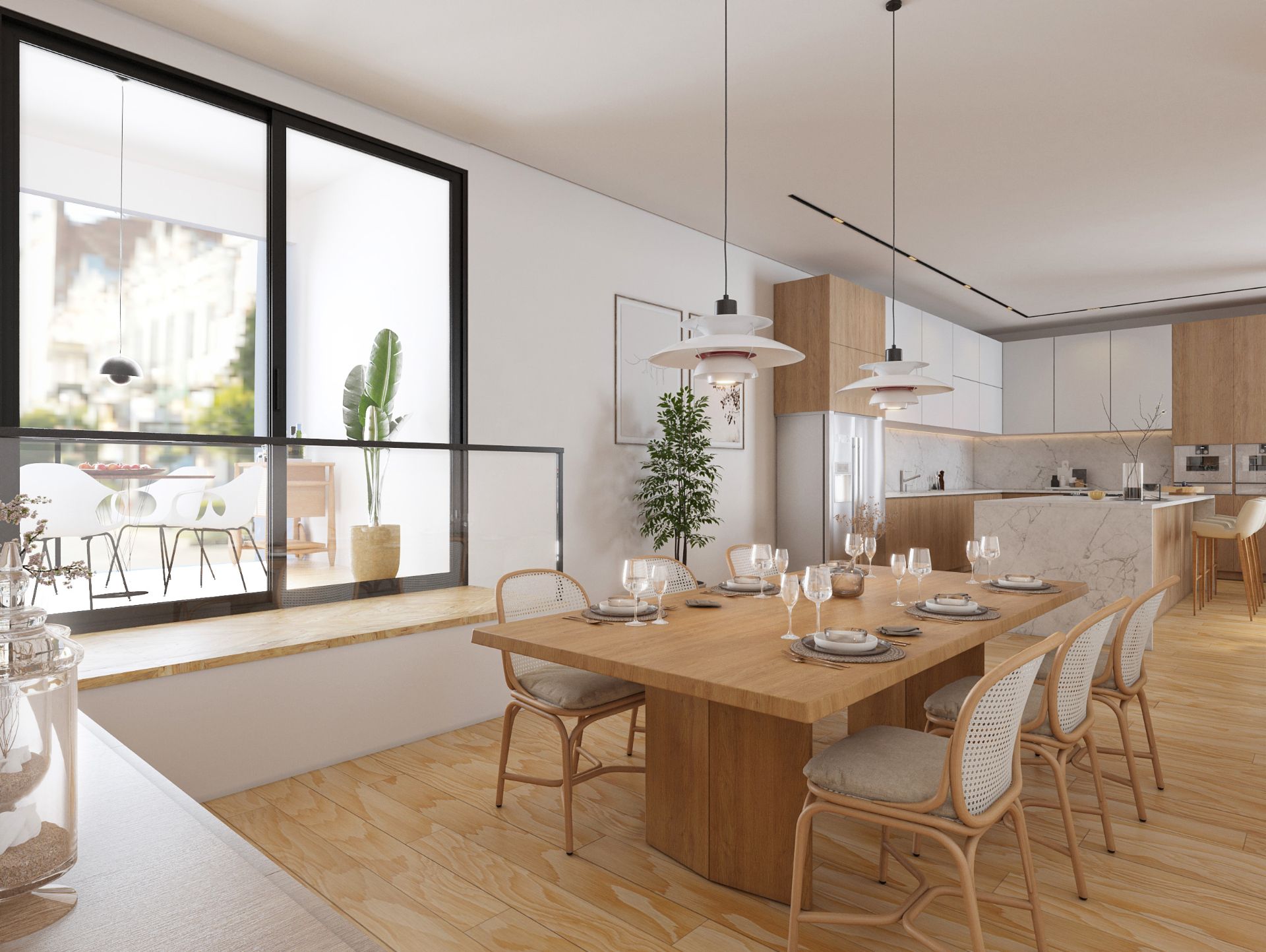 Dining room of Flat for sale in Girona Capital  with Air Conditioner, Heating and Parquet flooring