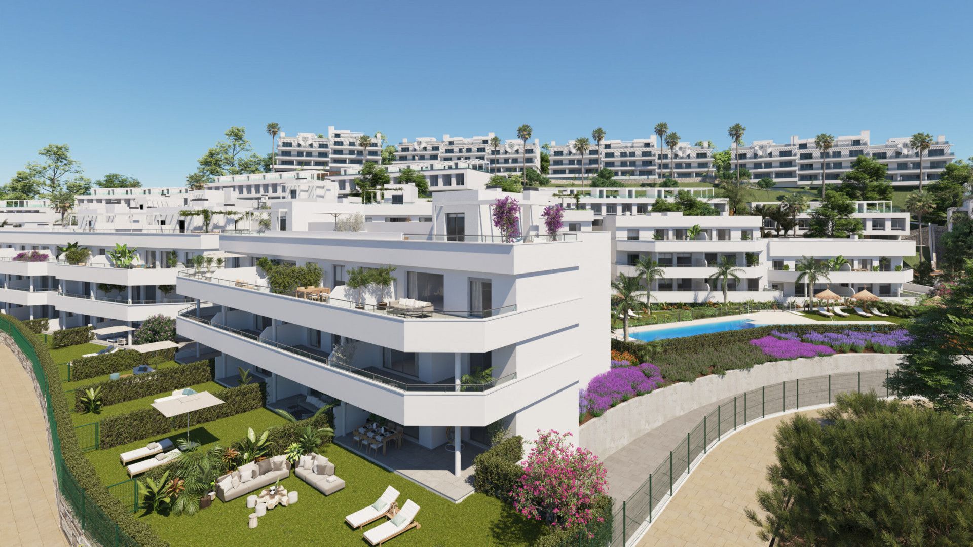 Vista exterior de Planta baixa en venda en Estepona amb Aire condicionat, Jardí privat i Terrassa