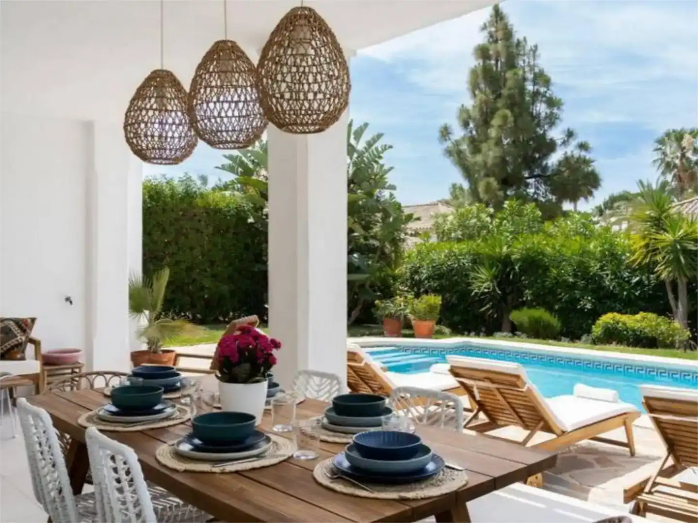 Terrassa de Casa adosada de lloguer en Mijas amb Aire condicionat, Jardí privat i Piscina