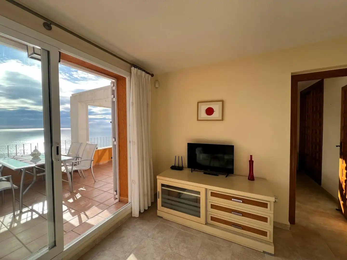 Sala d'estar de Apartament de lloguer en Benitachell / El Poble Nou de Benitatxell amb Jardí privat, Terrassa i Piscina comunitària