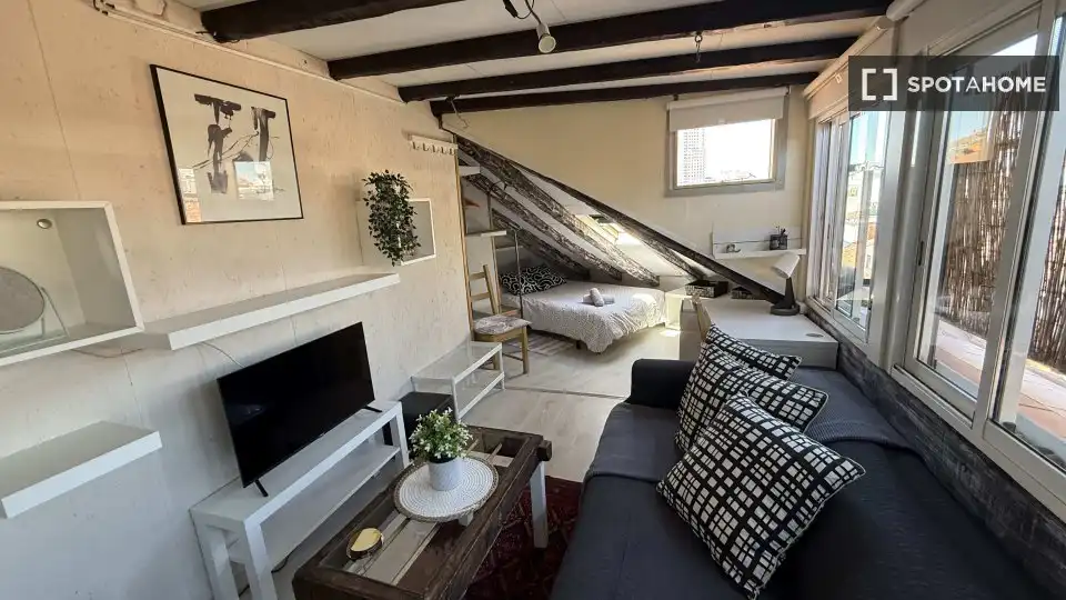 Wohnzimmer von Wohnung zur untervermieten in Madrid mit Klimaanlage, Heizung und Terrasse